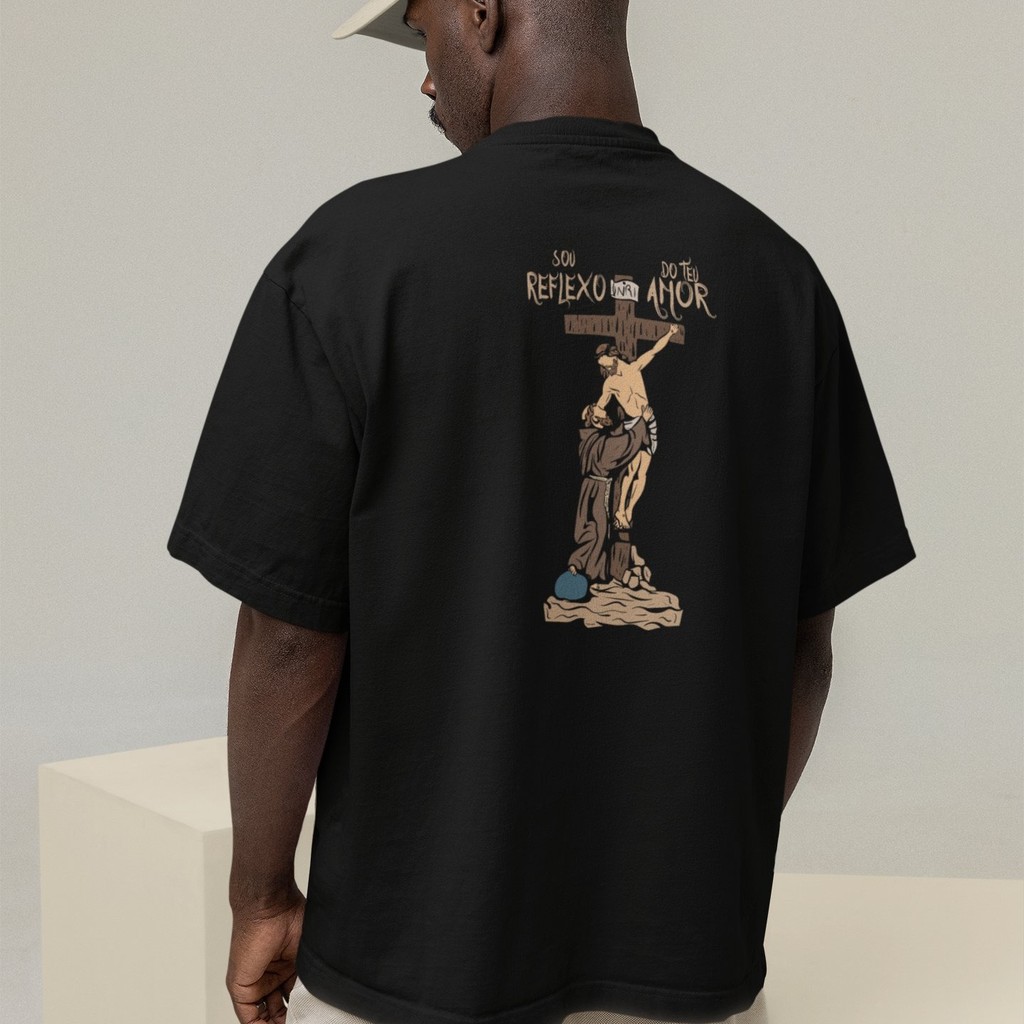 Camiseta Oversized Plus Size Cristã Católica Gola Alta Streetwear Algodão SOU REFLEXO DO TEU AMOR