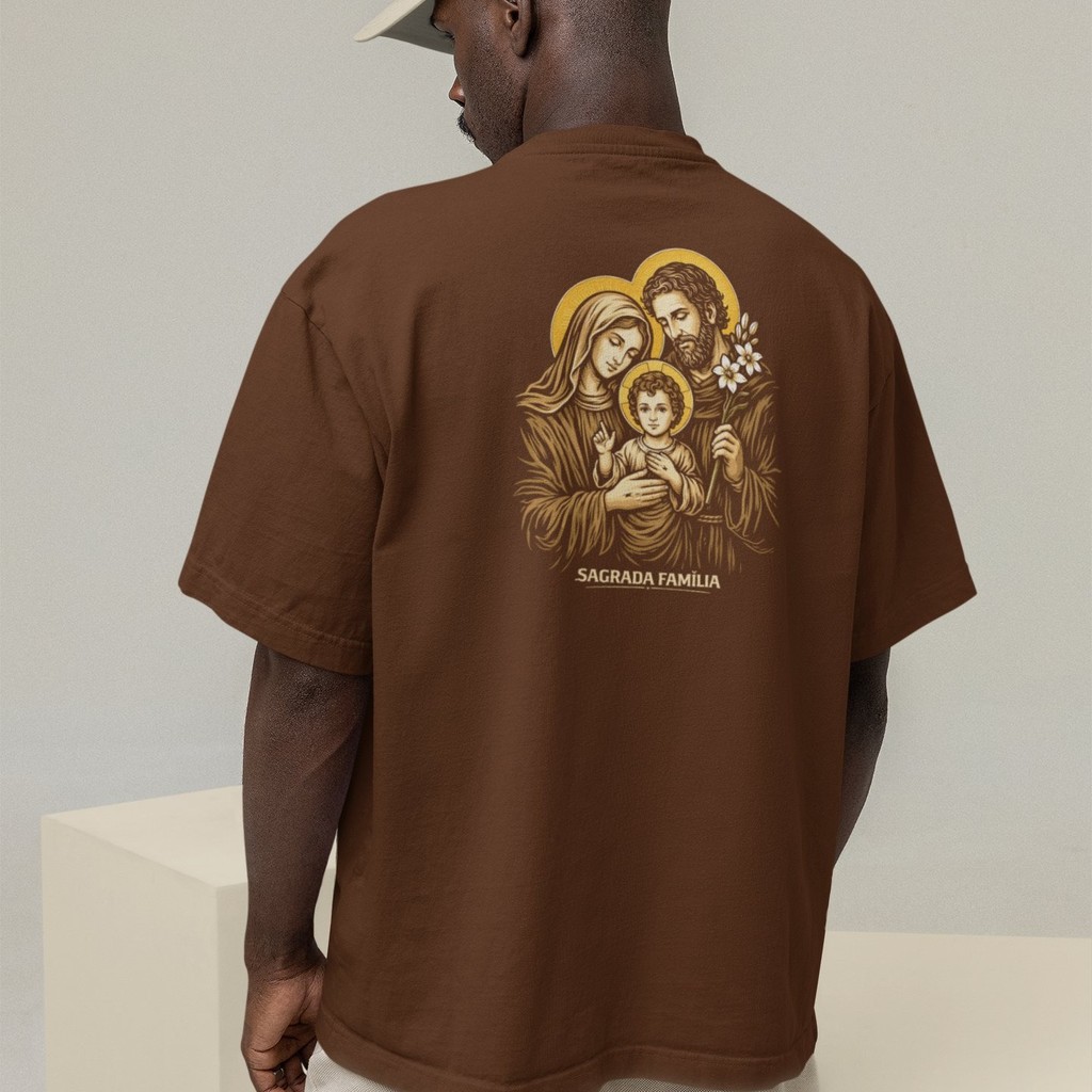 Camiseta Oversized Plus Size Cristã Católica Gola Alta Streetwear Algodão SAGRADA FAMÍLIA 212