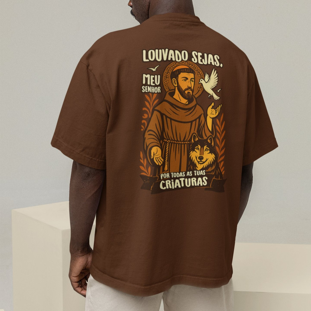 Camiseta Oversized Plus Size Cristã Católica Gola Alta Streetwear Algodão LOUVADO SEJAS