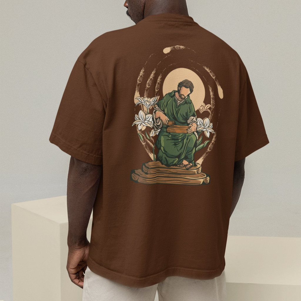 Camiseta Oversized Plus Size Cristã Católica Gola Alta Streetwear Algodão SANTO