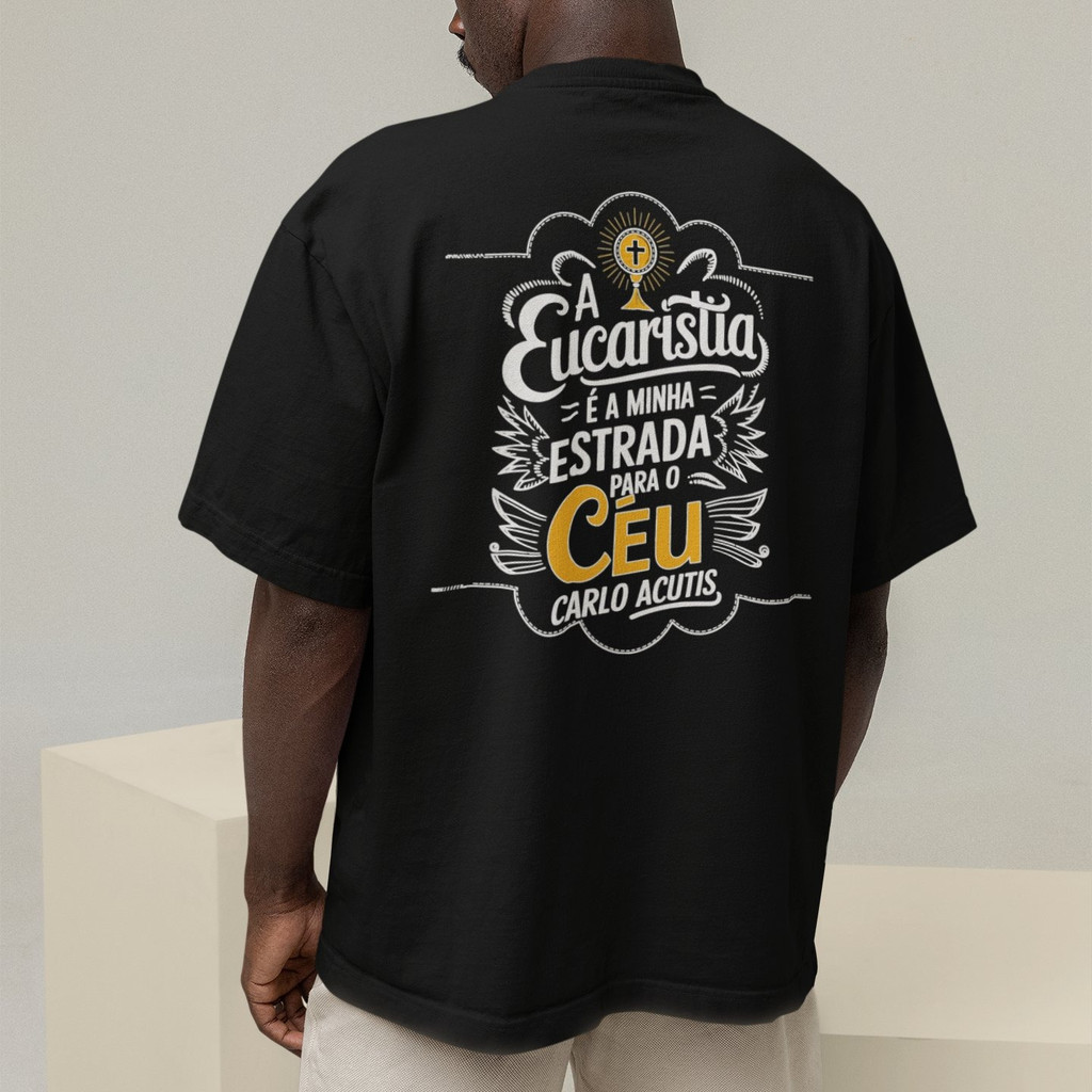Camiseta Oversized Plus Size Cristã Católica Gola Alta Streetwear Algodão EUCARISTIA