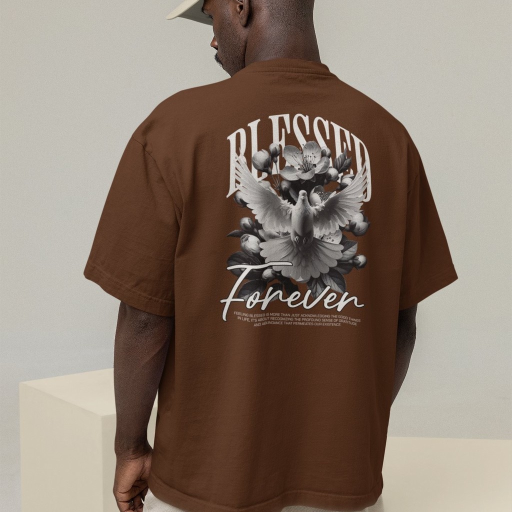 Camiseta Oversized Plus Size Cristã Católica Gola Alta Streetwear Algodão BLESSED 355