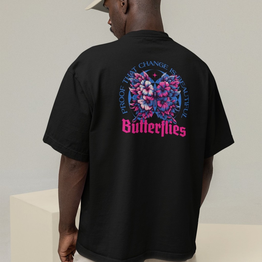 Camiseta Oversized Plus Size Cristã Católica Gola Alta Streetwear Algodão BORBOLETAS 364