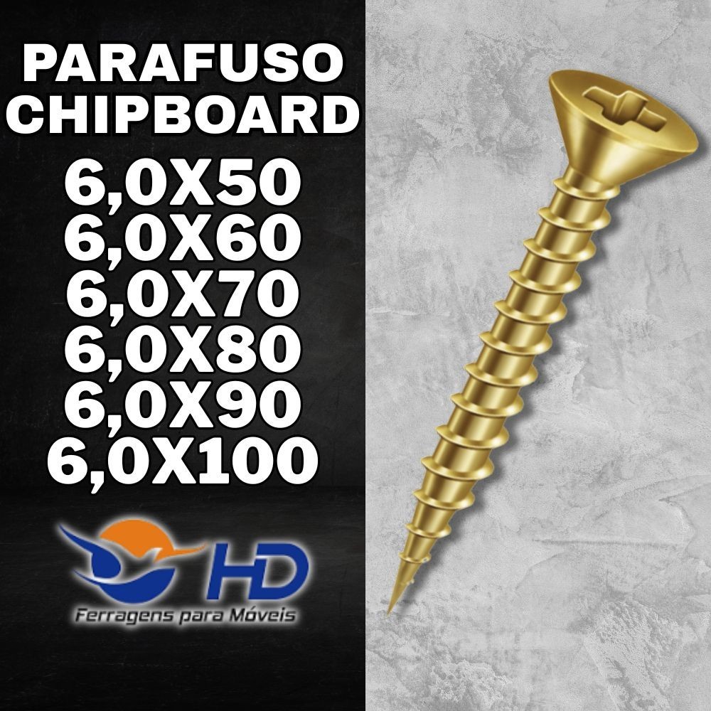 Grade de Parafusos Cabeça Chata 6,0mm HD – 6 Medidas | Super Resistente para Madeira, MDF e Estruturas Pesadas