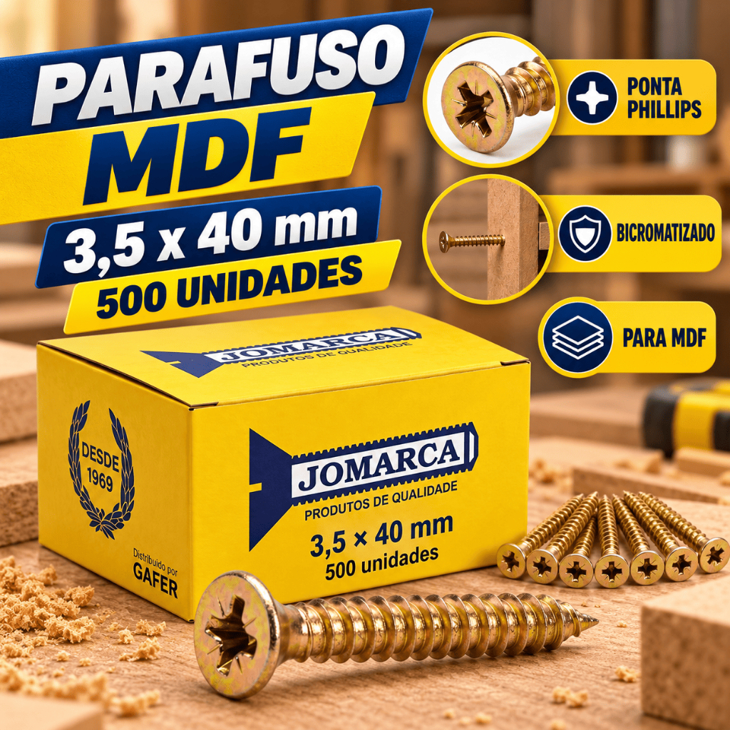 Kit 500 Parafusos 3,5x40 Chata Philips Aço Carbono Zincado Madeira Mdf Tipo Rosca Para 3,5