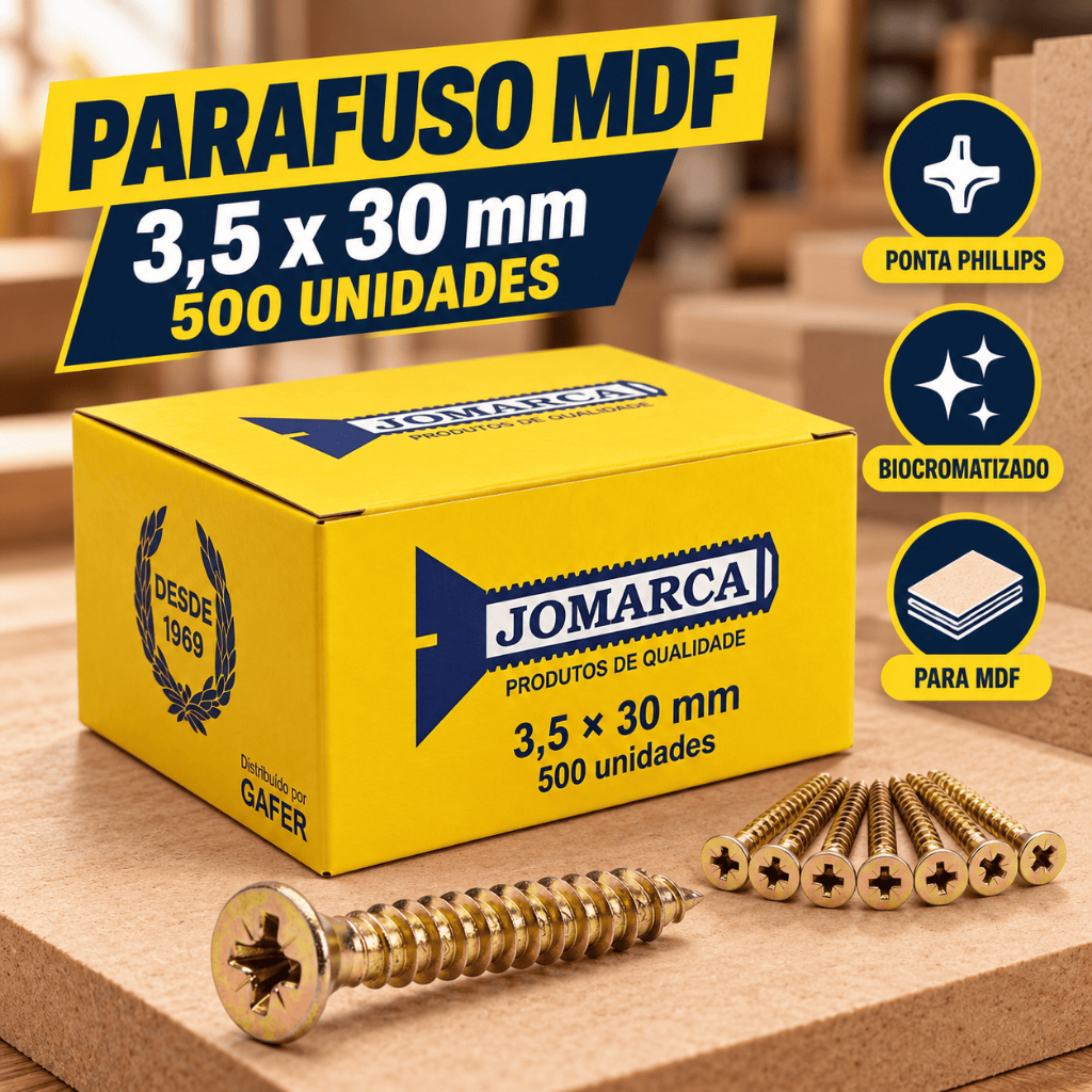 500 Parafusos 3,5x30mm Madeira Philips Cabeça Chata Chipboard Mdf Bicromatizado Jomarca Parafusos