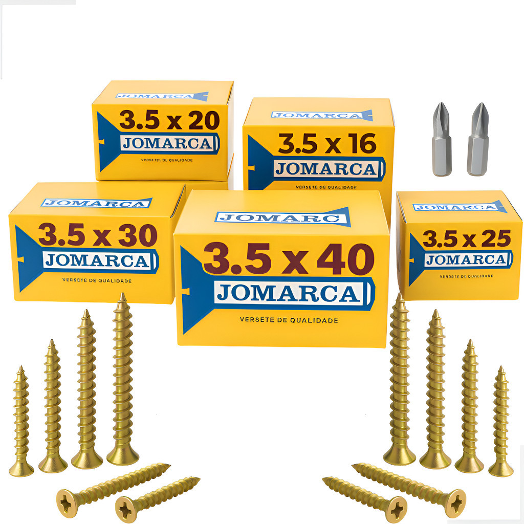 Kit Parafusos Philips Cabeça Chata 3.5mm c/ 2500 Peças + Ponteiras P/ Madeira MDF Marcenaria Profissional