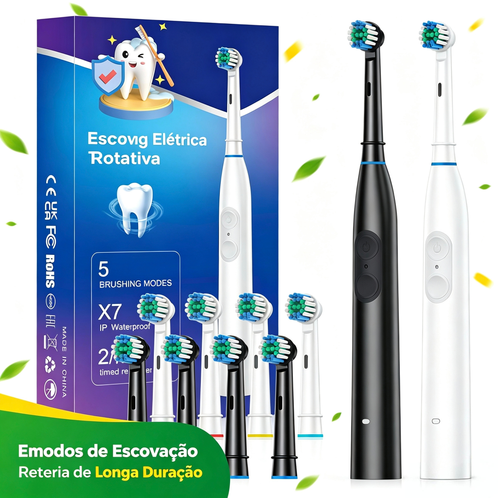 Escova De Dentes Elétrica , Rotativa 3D , 5 Modos E 4 Cabeças De , Sensor De Pressão Para Proteger As Gengivas , Limpeza