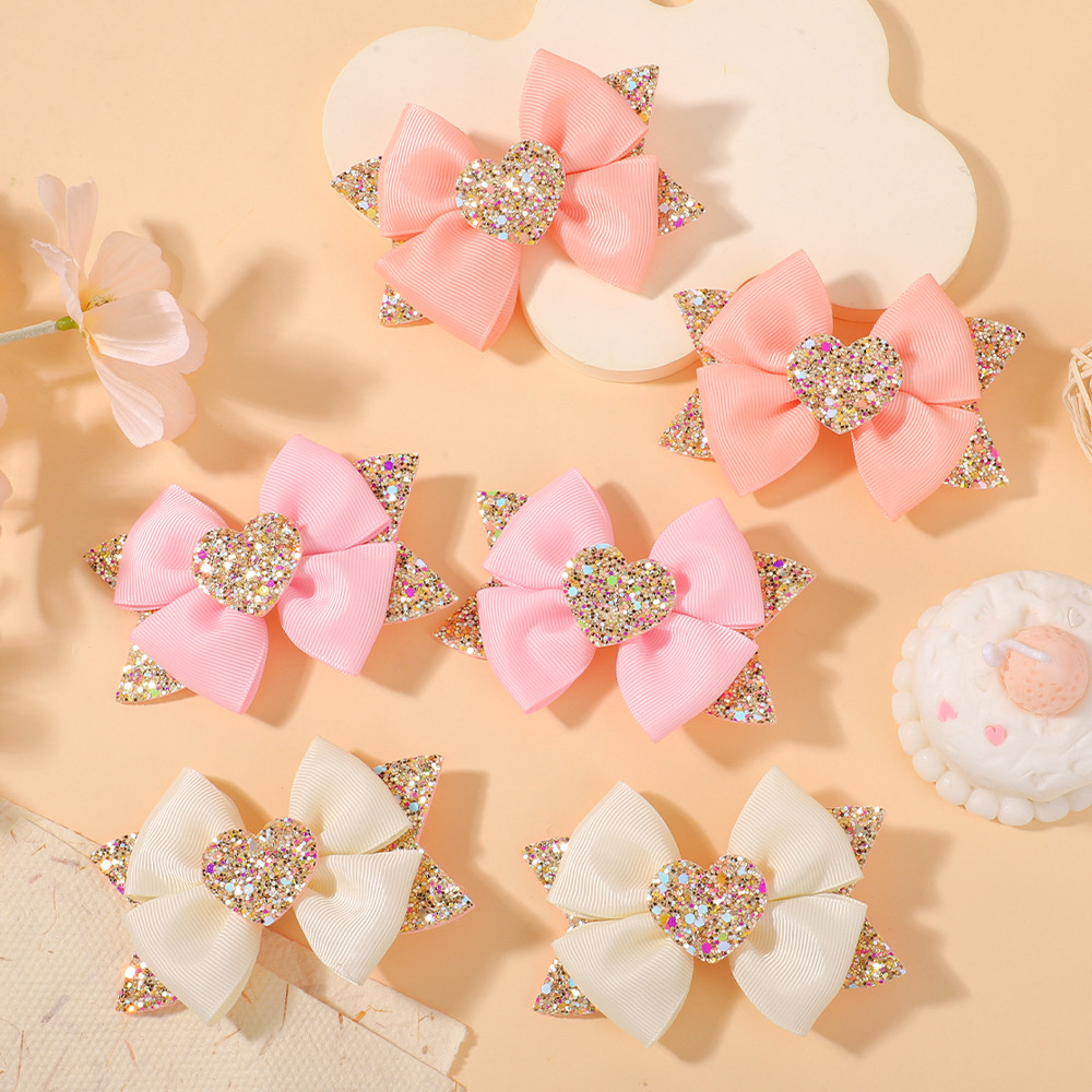 2 Pçs/Set Bebê Meninas Amor Glitter Bowknot Grampos De Cabelo Boutique Moda Fita Dovetail Barrette Acessórios Para