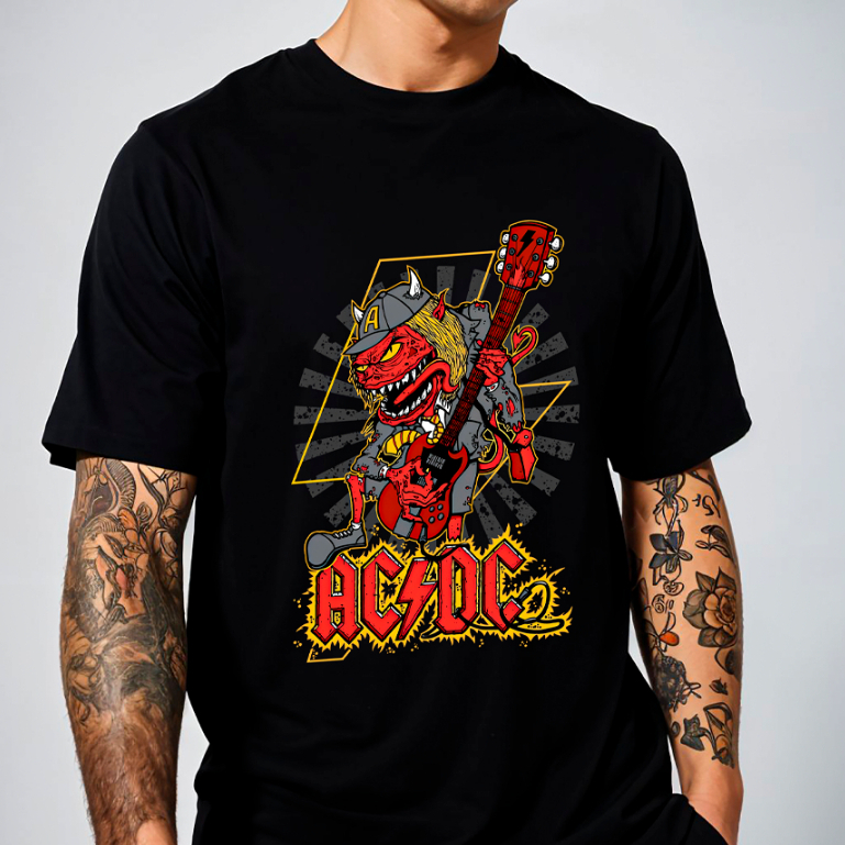 Camiseta ACDC BANDA Streetwear 100% Algodão Unissex Show Música Rock Desenho Brian Johnson Guitarra