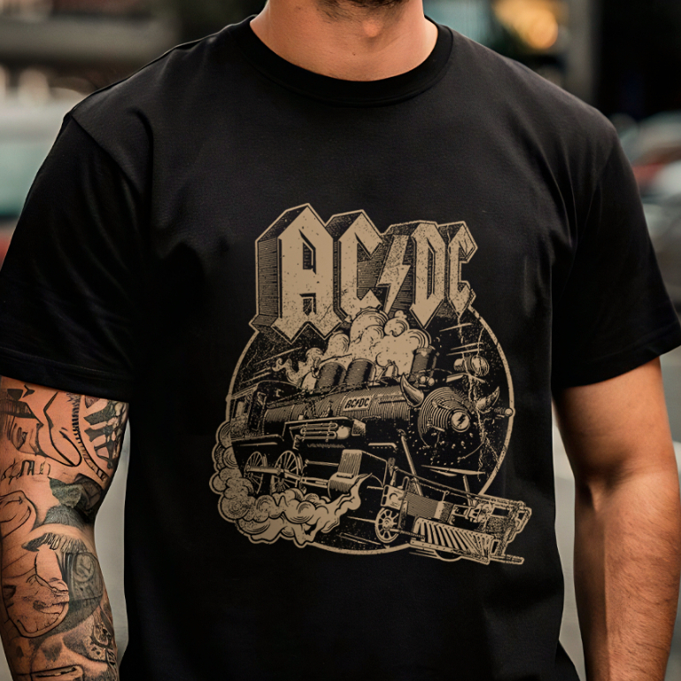 Camiseta ACDC TREM Streetwear 100% Algodão Unissex Estilo Conforto Qualidade Banda Rock Show