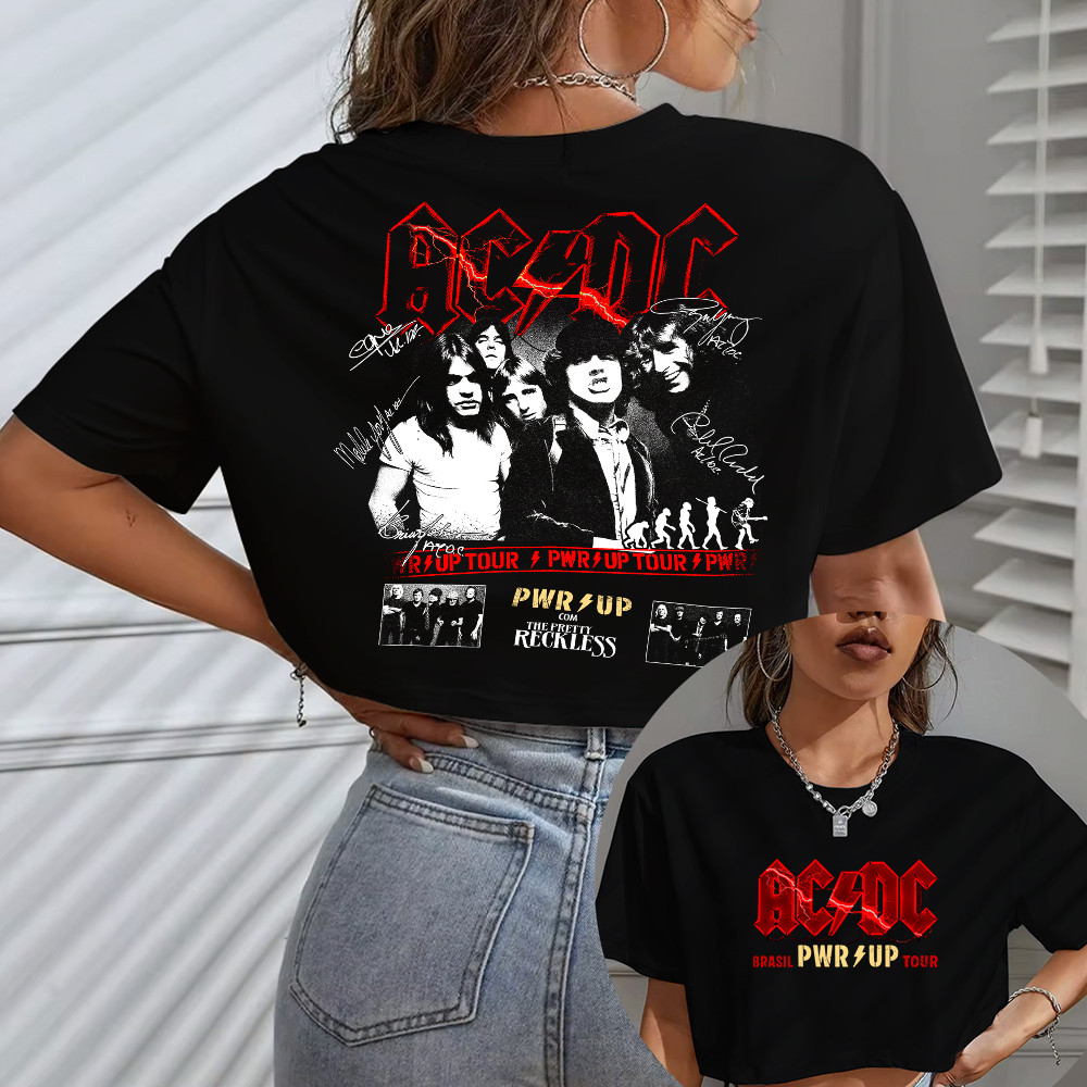 Blusa Cropped  Feminina ACDC Power Up World Tour Show Brasil 2026 PWR UP Turnê Mundial Banda de Rock