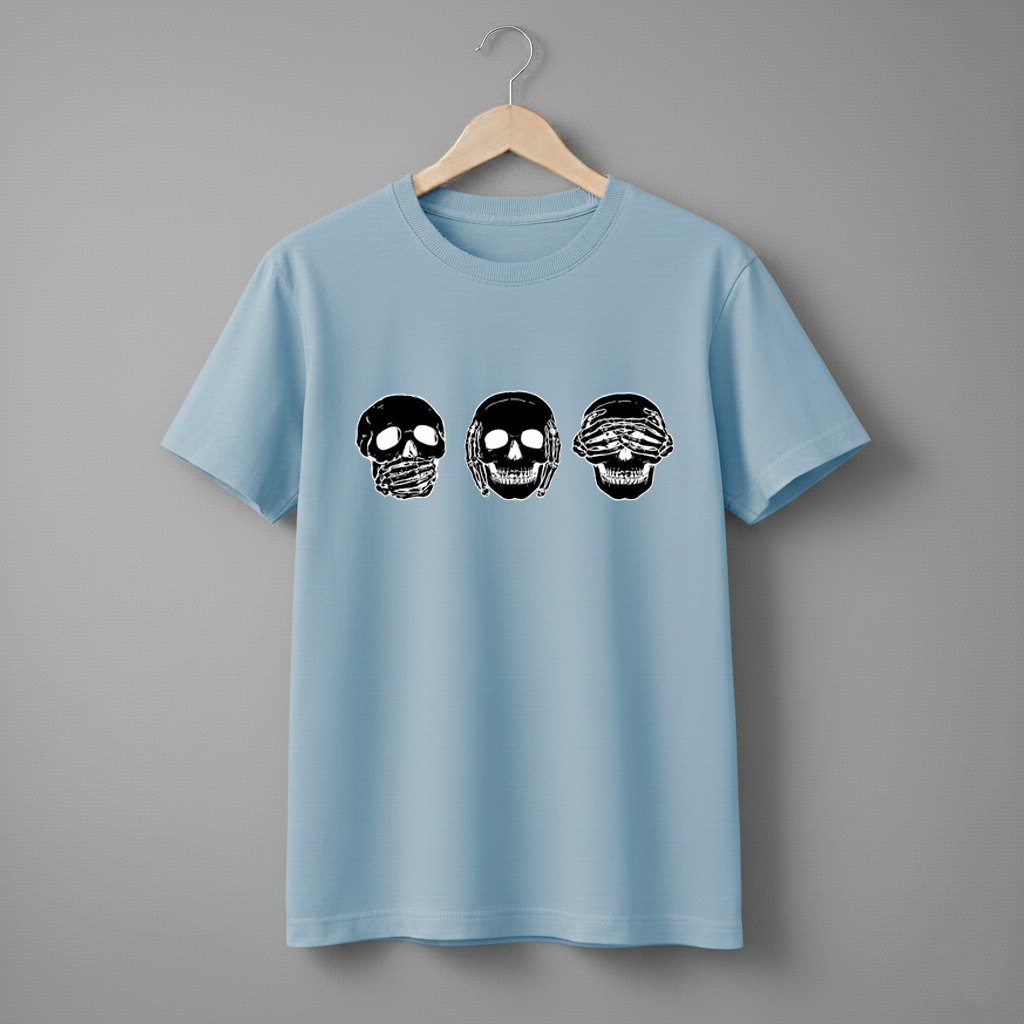 Camiseta Básica Masculina Gótica Caveiras Streetwear Rock Show Blusa 100% Algodão