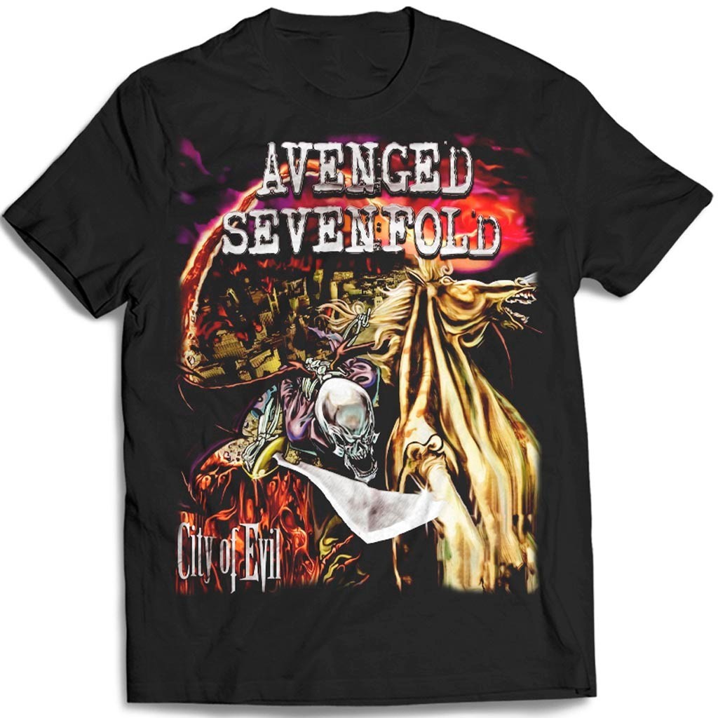 Camiseta Avenged Sevenfold Banda de Rock Camisa Metal em Algodão Show Banda