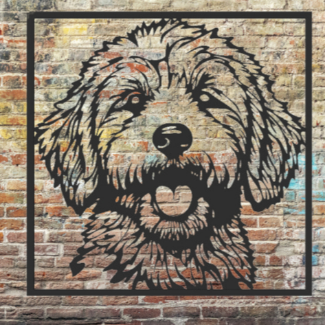 Quadro Goldendoodle / Labradoodle + NOME brinde (Cachorro Pet Raça Enfeite Decoração Moldura Parede)
