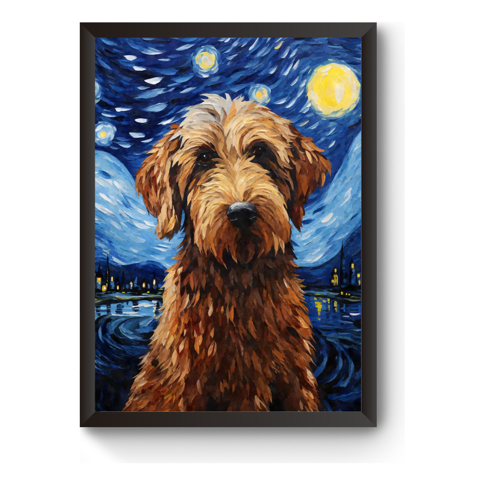 Quadro Decorativo Cachorro Labradoodle Noite Estrelada Raça Arte