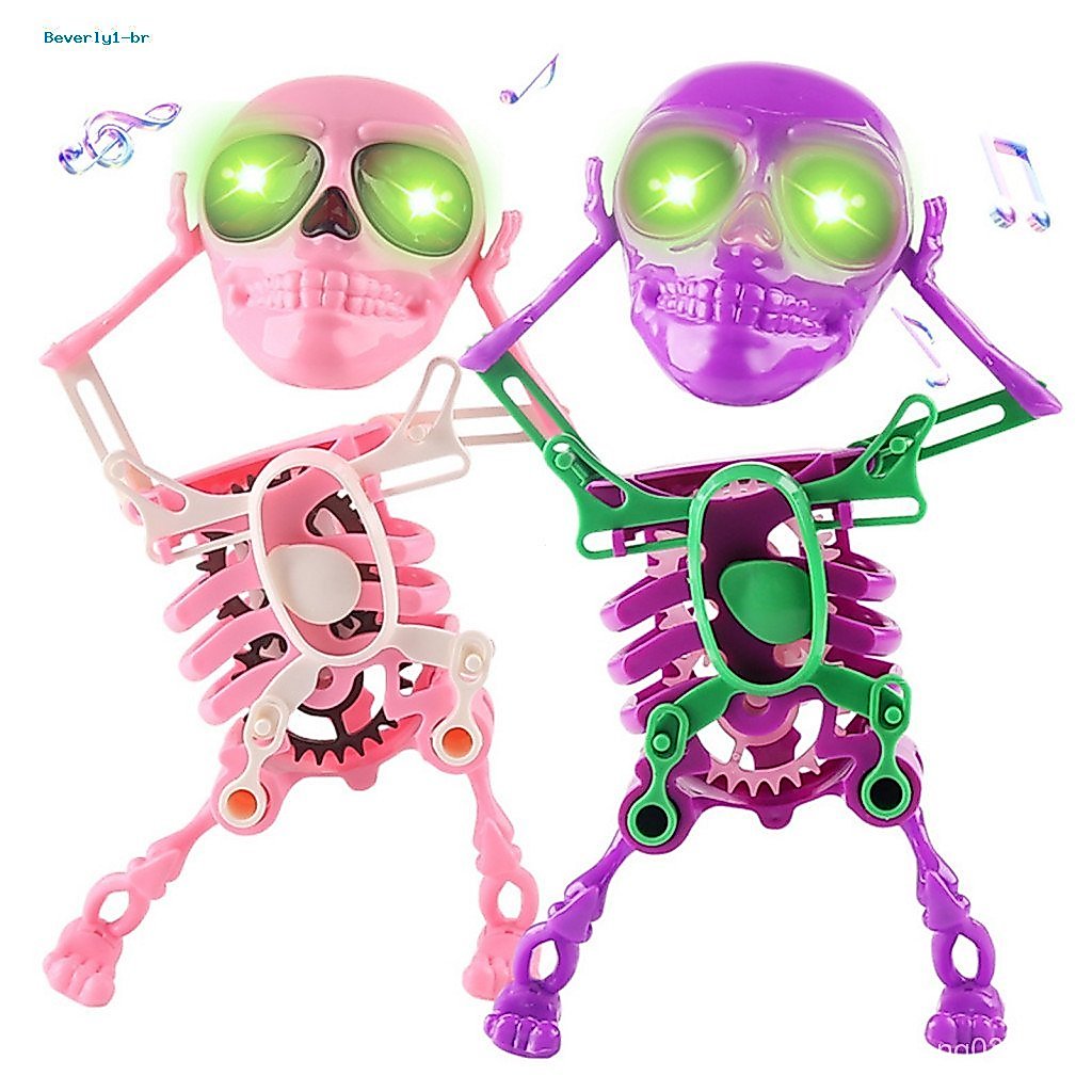Electric Dancing Skeleton Toy Wind-up Spooky Halloween with Led Light Fun Desktop Decoration for Kids Spring for