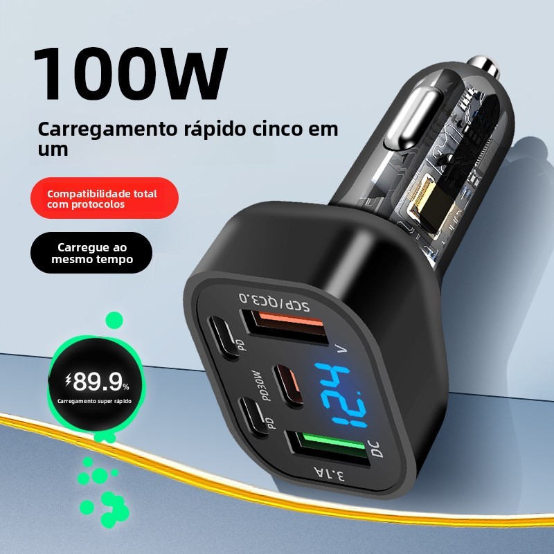 Nova carga Super rápida Multi-porta display digital carregador de carro 100WQC3.0 display digital perspectiva carro rápi