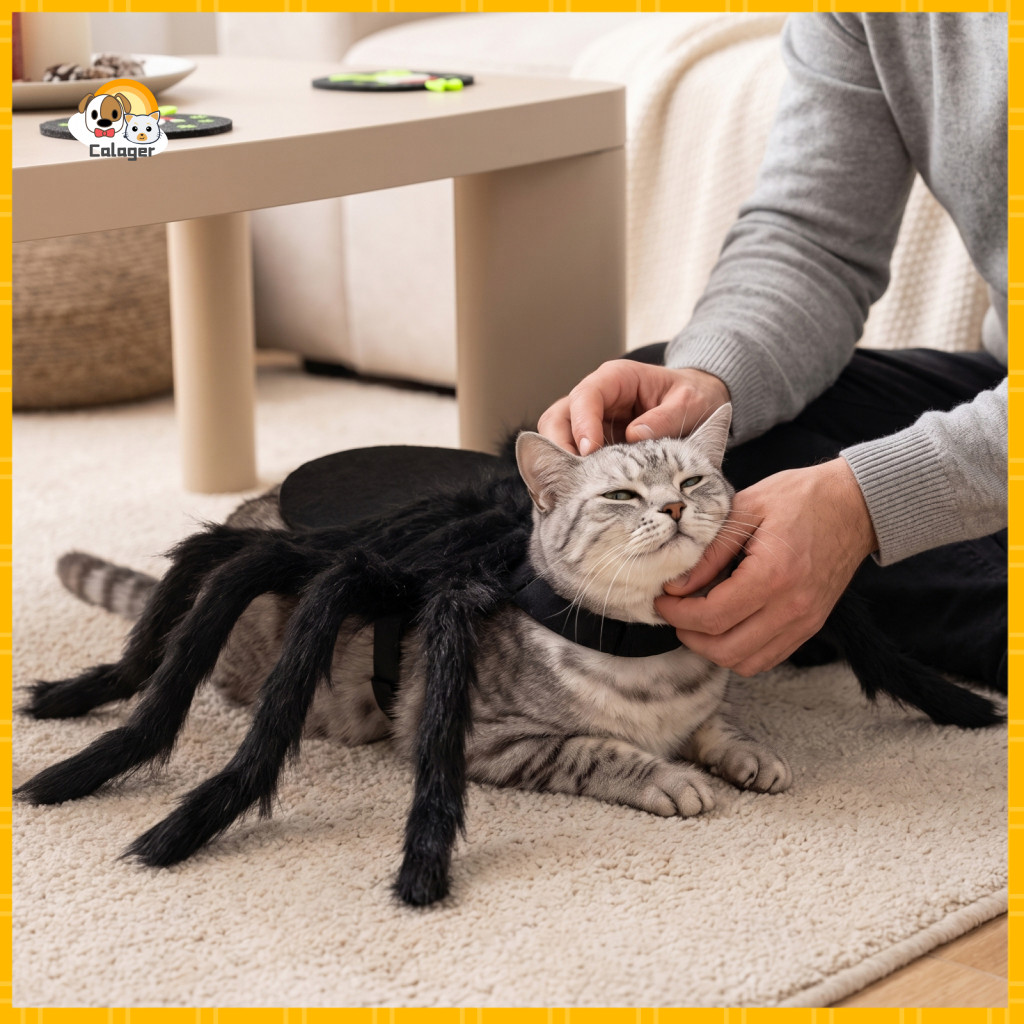 Halloween Pet Costume Spooky Cat Spider for Small Dogs and Cats Adjustable Straps Cute Cosplay Outfit for Party Dress Up