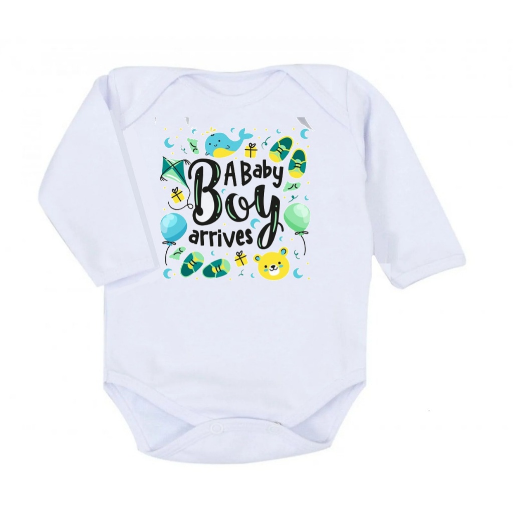 Body Infantil Bebê Baby Boy Arrives Ref B1292 Manga Longa