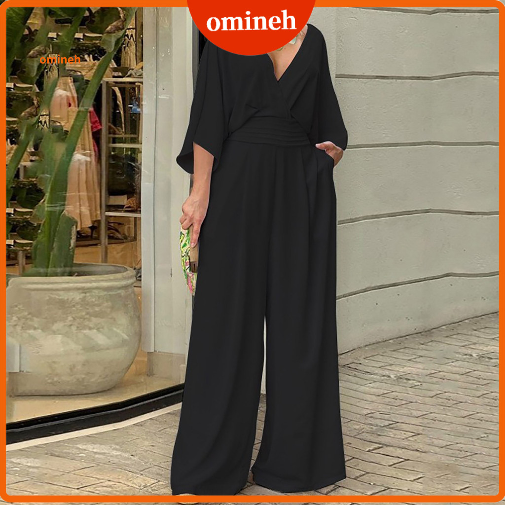 Girls Jumpsuit Women Women’s Summer V Neck High Waist Batwing Half Sleeve Wide Leg Romper One-piece Outfit Lightweight