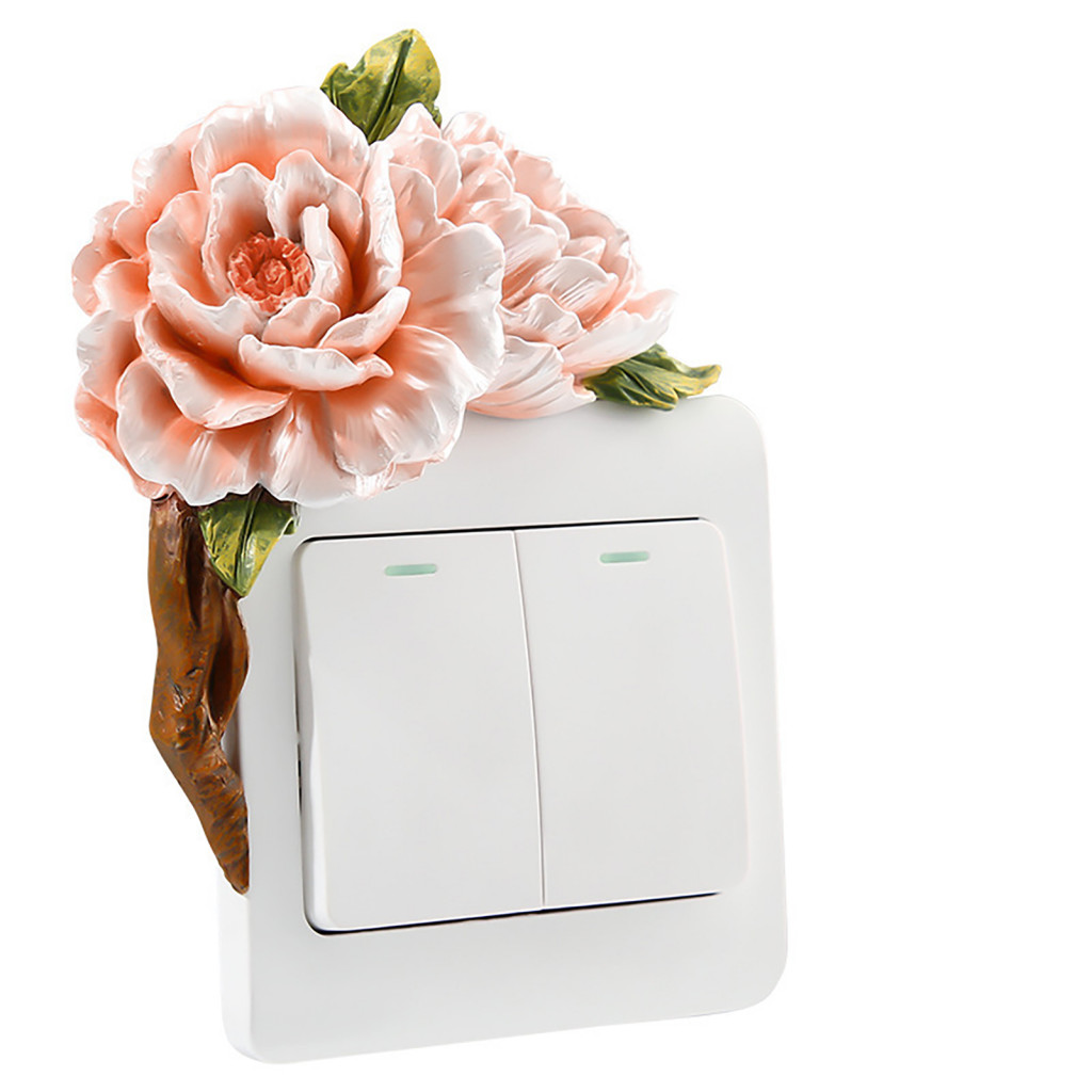 3d Floral Light Switch Sticker Resin Wall Plate Cover Self-adhesive Decorative Flower Decal for Home Bedroom Room Art De