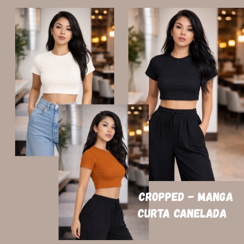 Blusa feminina croped Manga barato basico Macia Modelagem Justa Moderna Conforto Diário Top Stretch Soft Curve  KI