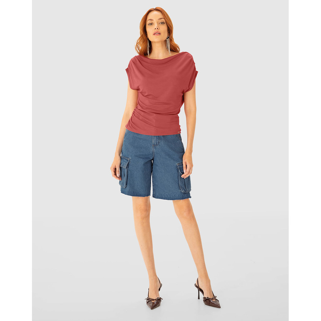 Blusa Slim Decote Canoa Amplo Em Viscose Stretch – ROSA
