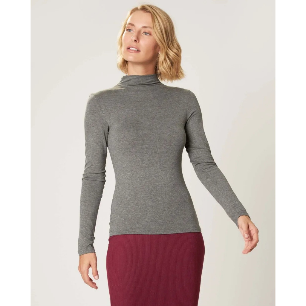 Blusa Cacharrel Gola Alta Em Malha Viscose Stretch CINZA MALWEE