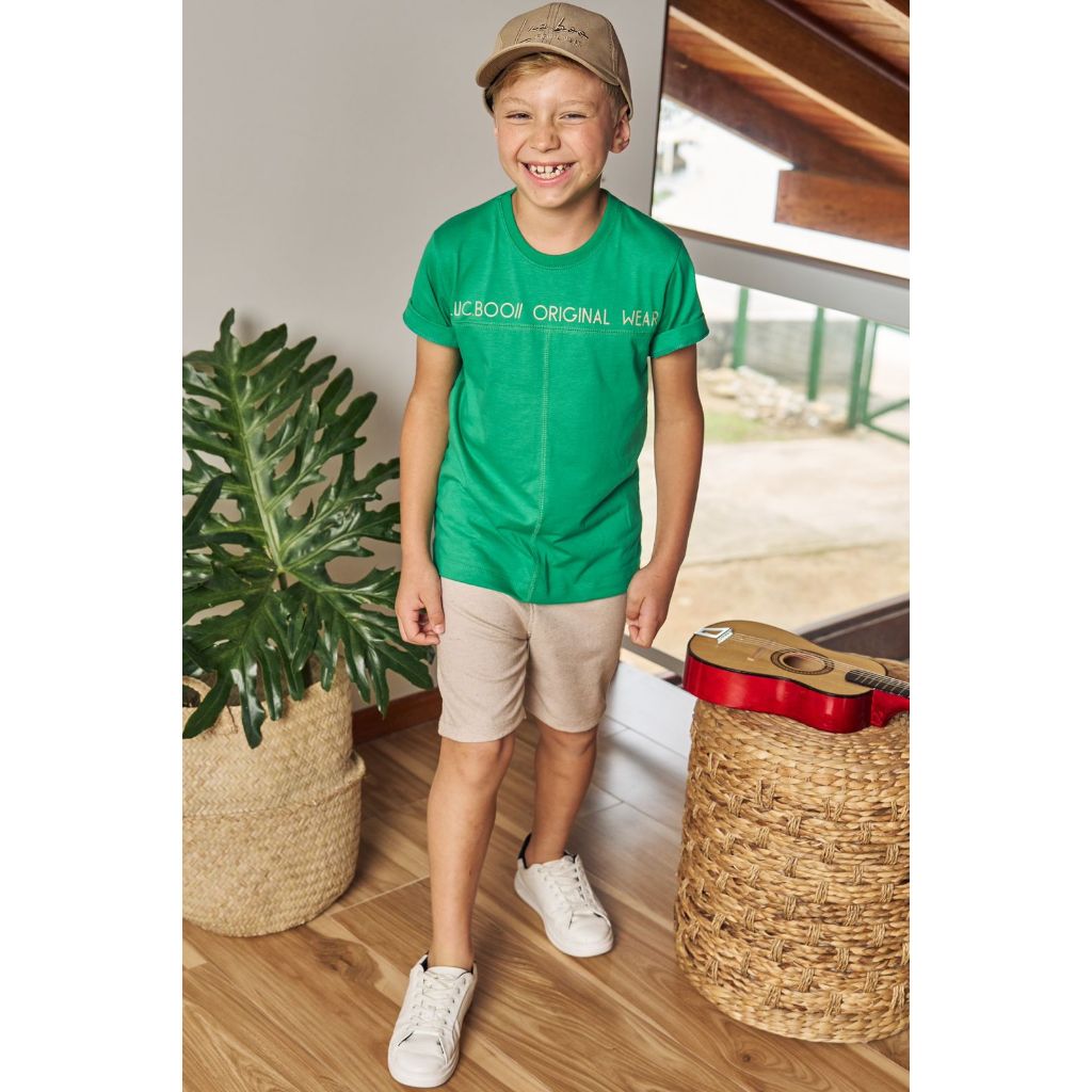 CONJ. MASC. INFANTIL DE CAMISETA EM MEIA MALHA E BERMUDA EM TECIDO ECO STRETCH COM ELASTANO - LUCBOO
