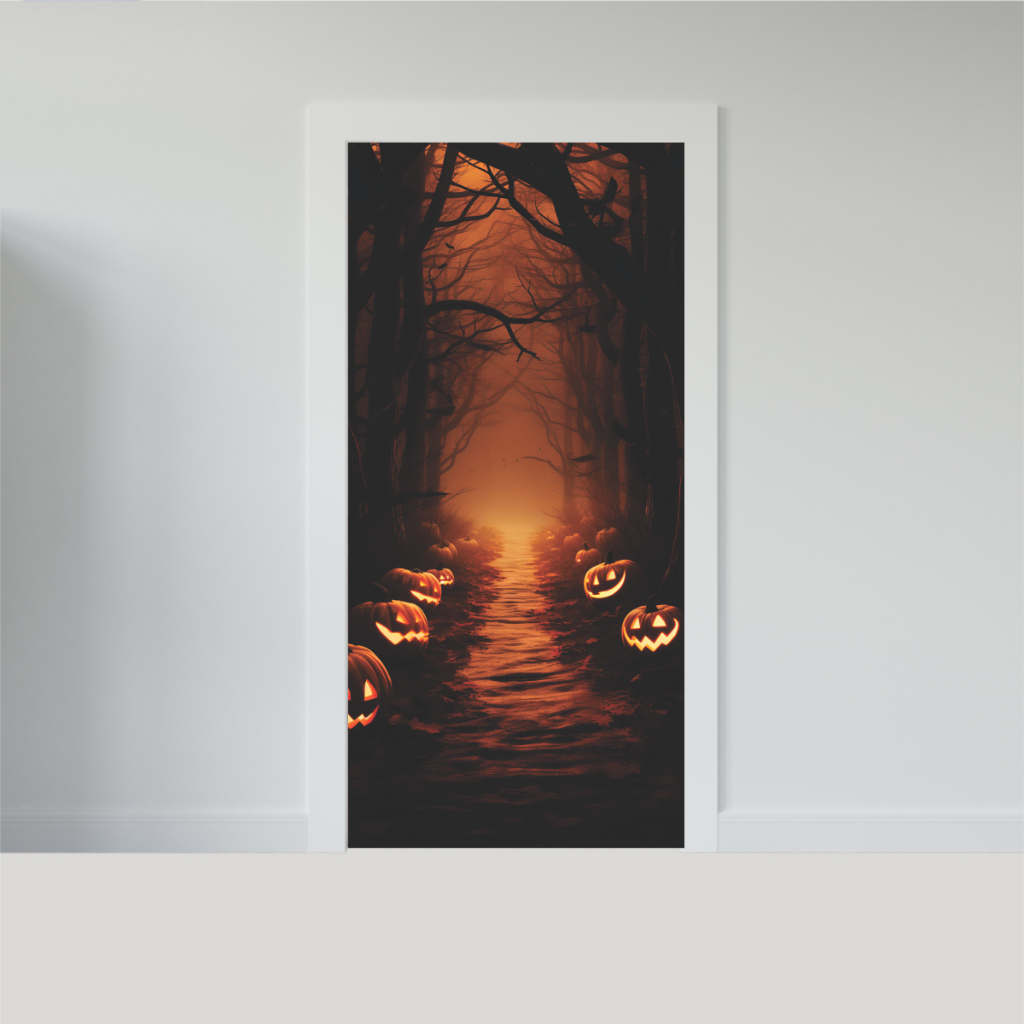ADESIVO PARA PORTA - HALLOWEEN 2 - ABÓBORA - FLORESTA - TERROR
