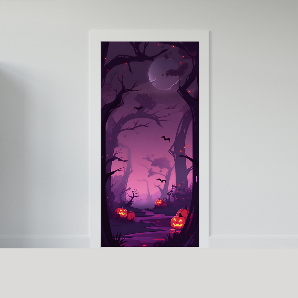 ADESIVO PARA PORTA - HALLOWEEN 4 - ABÓBORA - FLORESTA - TERROR