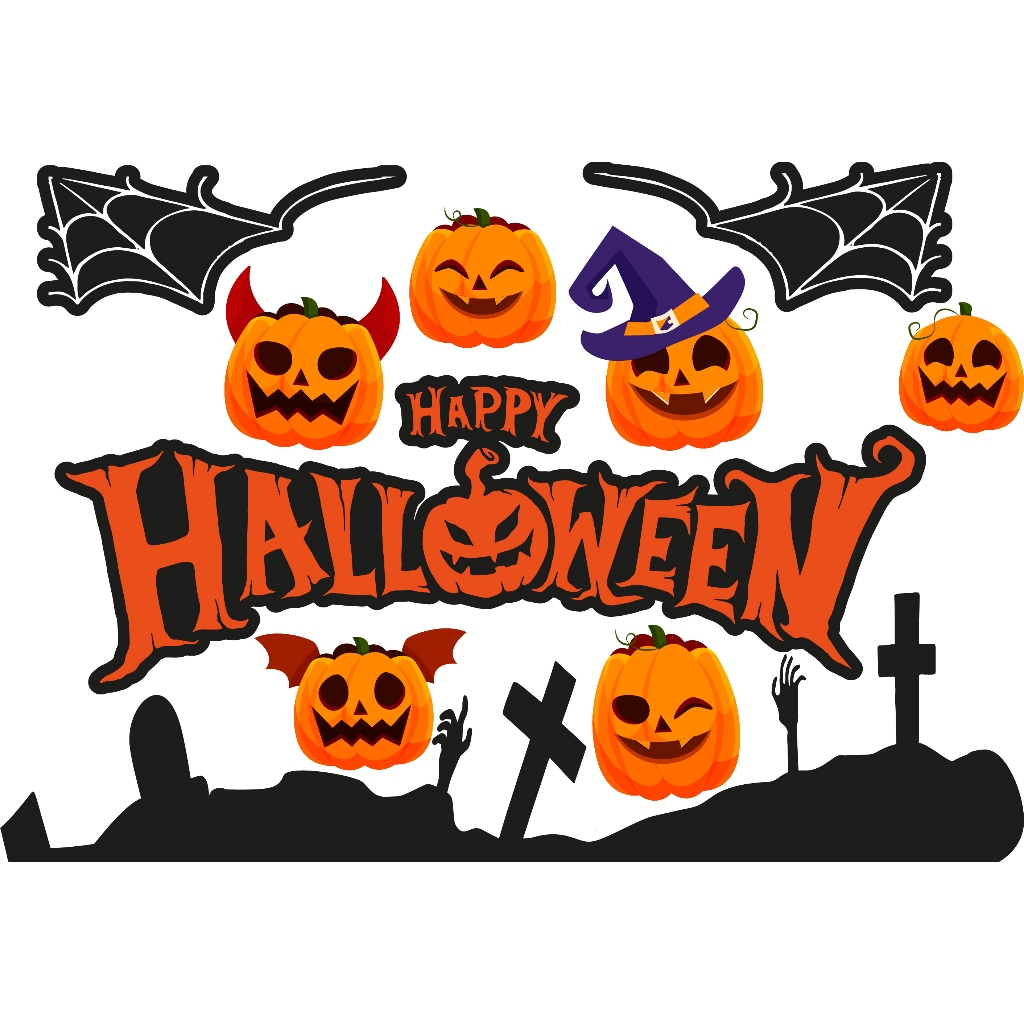 Adesivo De Parede Halloween Dia Das Bruxas Vitrine Abobora Decoração
