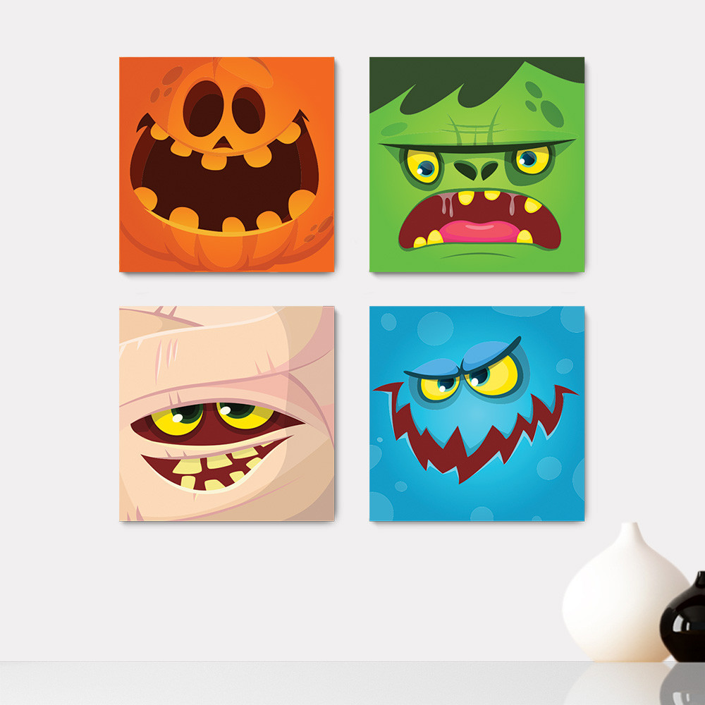 Kit 4 Quadros Decorativos Halloween Infantil Escola Escritório Consultório - 0143ktpl4