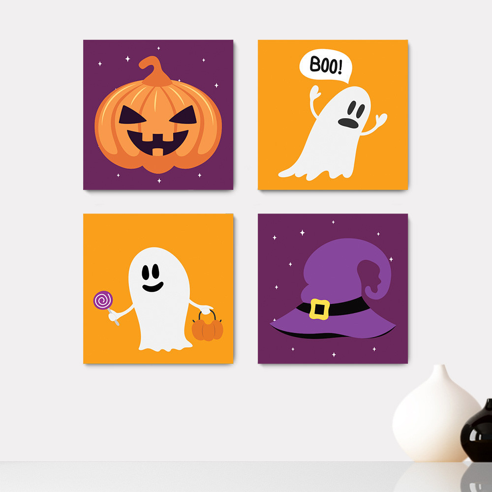 Kit 4 Quadros Decorativos Halloween Infantil Escola Escritório Consultório - 0156ktpl4