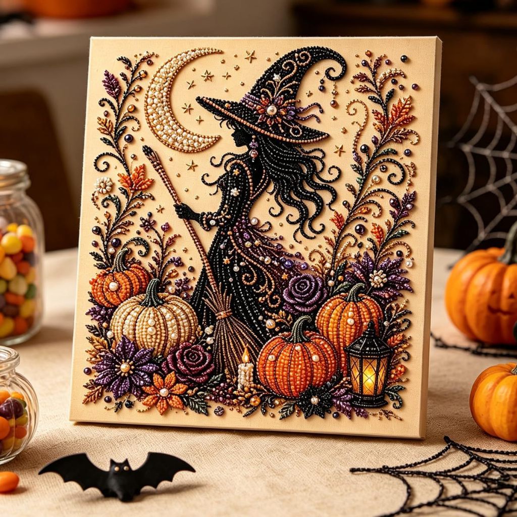 Pintura De Pérolas De Halloween DIY (20 * 20 Cm) Diamante Artesanal Presente De Feriado Com Moldura