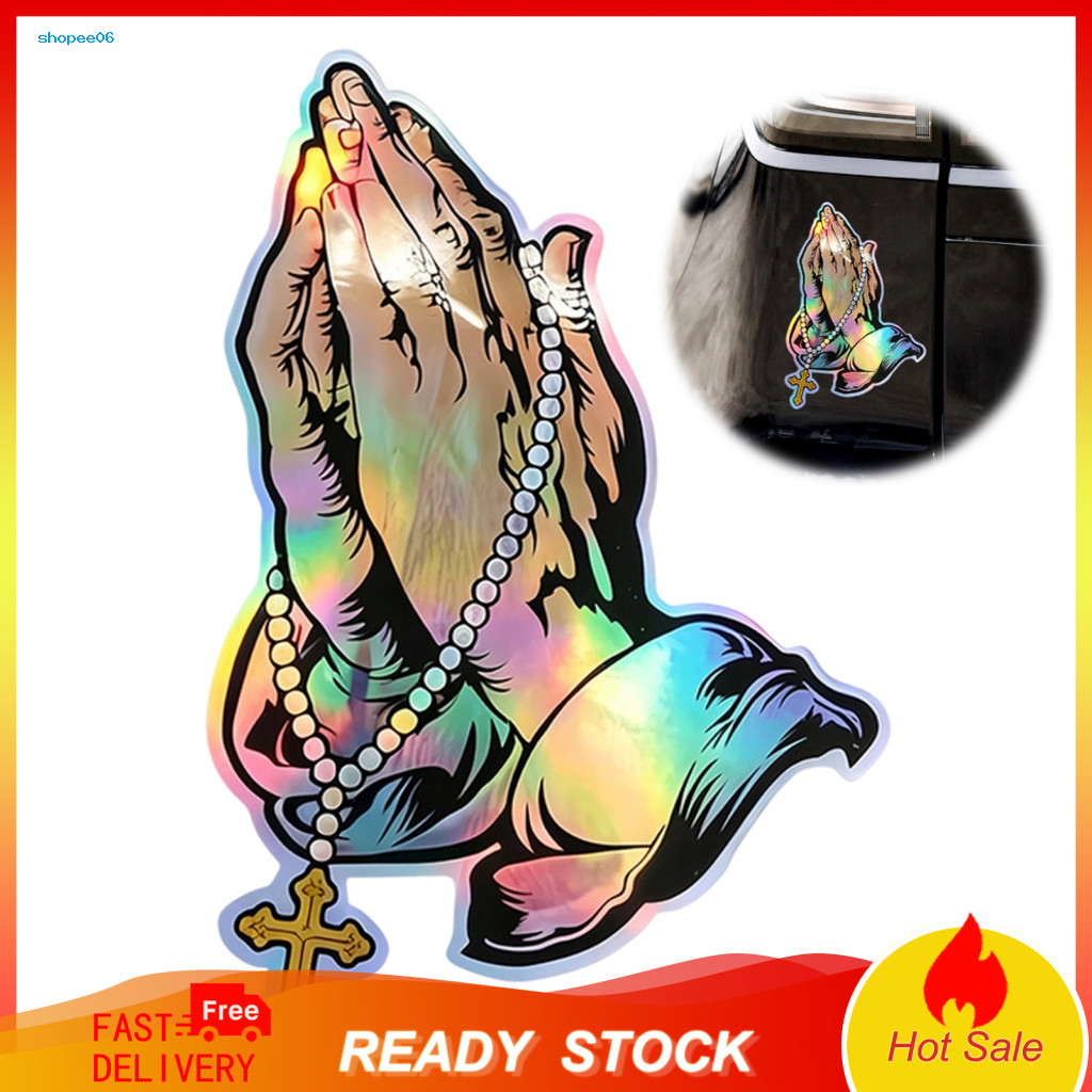 Personalization Decal Waterproof Reflective Vinyl Sticker Praying Hands Rosary Car – Jesus for Auto Window Bumper for