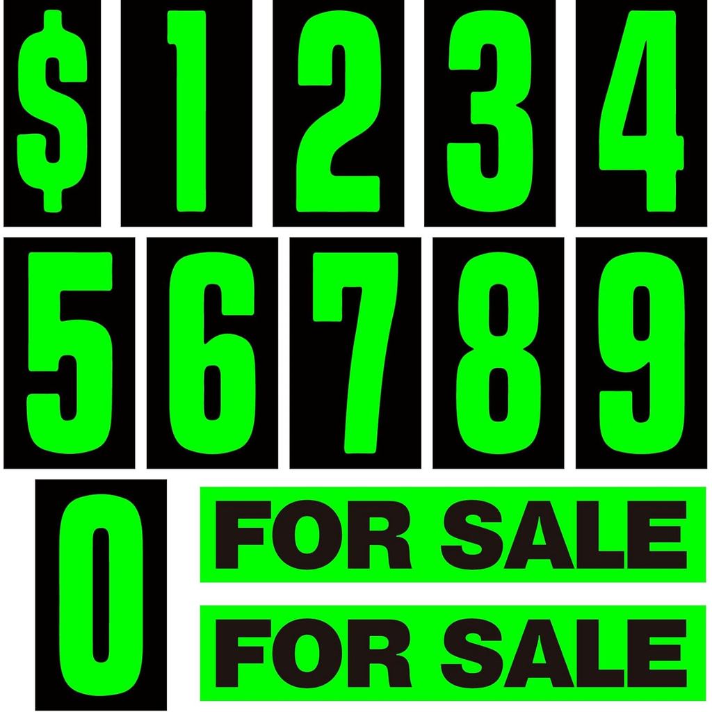 Engrowtic 13 Pcs Vinyl Number Decals for Car Sales Large Windshield Pricing Stickers Durable Vinyl Windshield Numbers fo