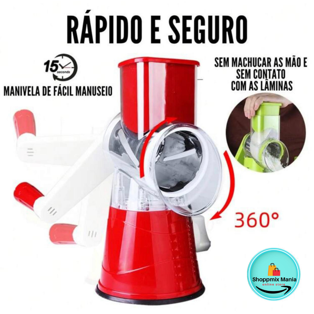Cortador Fatiador Ralador 3 em 1 Frutas Legumes Verduras Queijos Cozinha 3 Peças Tabletop