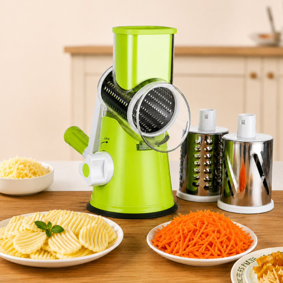 Ralador de Queijo Fatiador Legumes Cortador Vegetais Frutas Manual 3 em 1 Tabletop Multiuso Com Ventosa Manivela