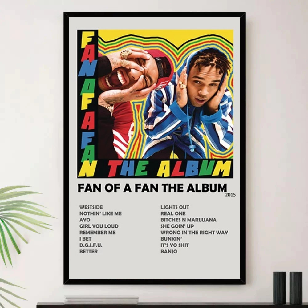 Quadro Placa Decorativa Música Internacional Chris Brown R&B Soul e Pop Álbuns com Moldura