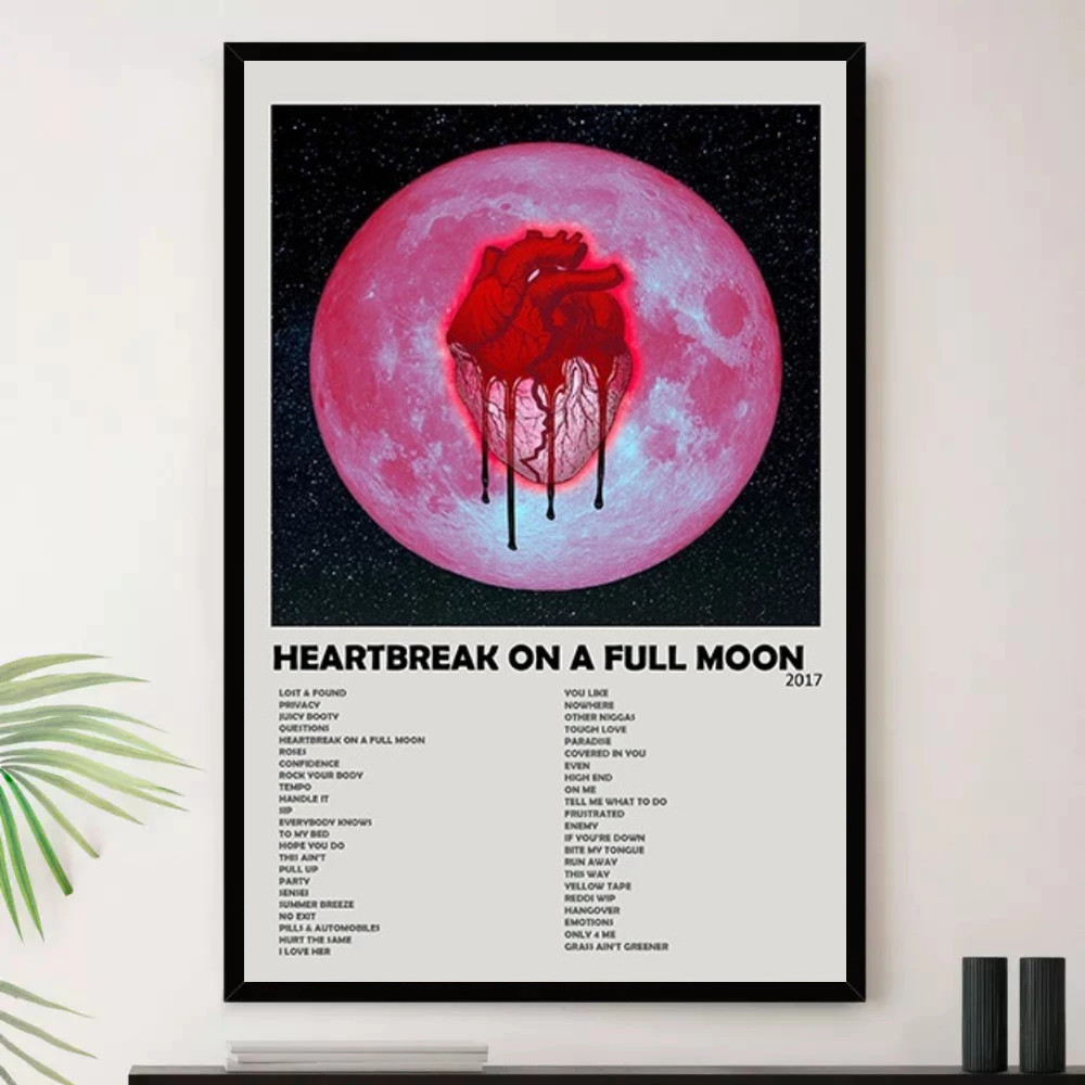 Quadro Placa Decorativa Música Internacional Chris Brown R&B Soul e Pop Álbuns com Moldura