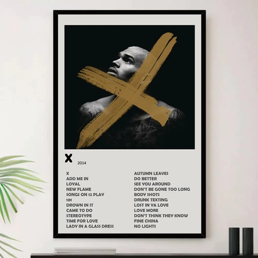 Quadro Placa Decorativa Música Internacional Chris Brown R&B Soul e Pop Álbuns com Moldura