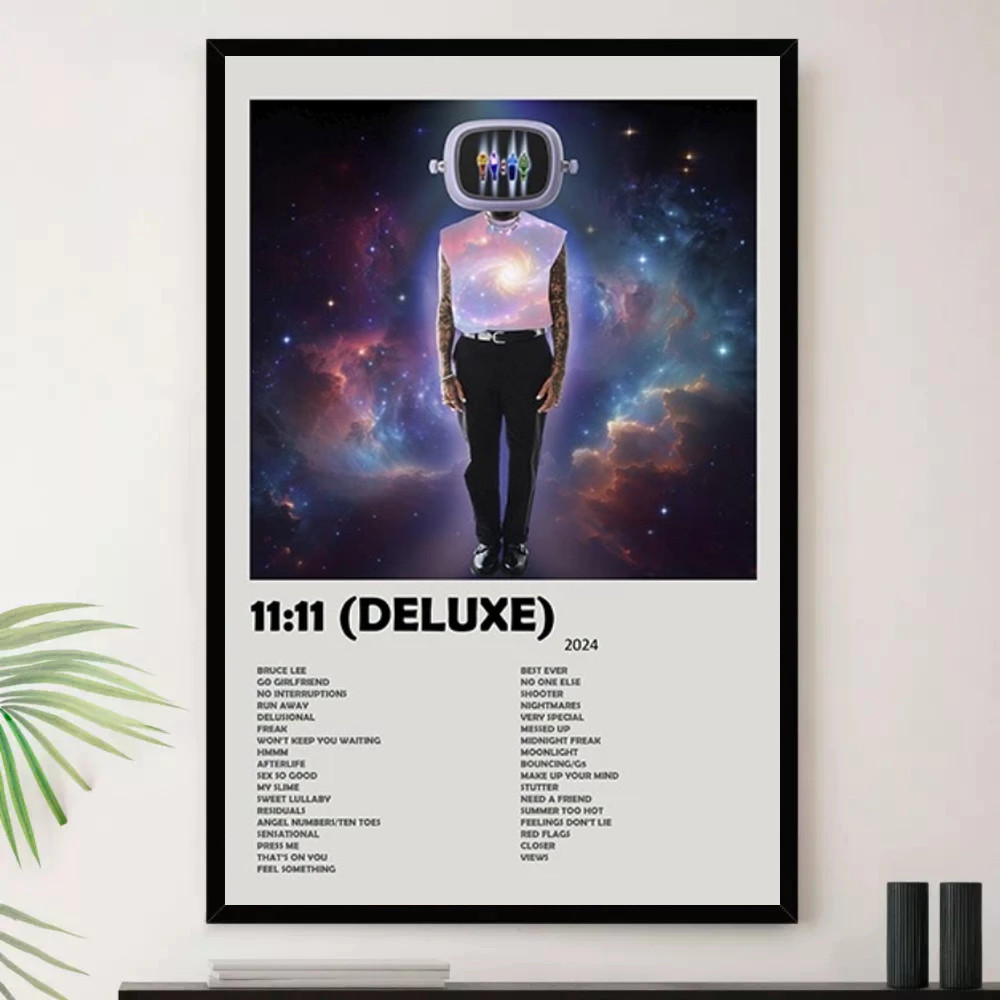 Quadro Placa Decorativa Música Internacional Chris Brown R&B Soul e Pop Álbuns com Moldura