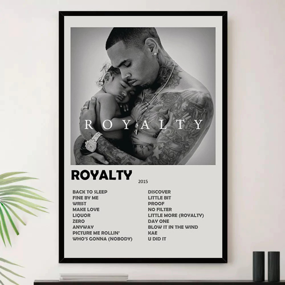 Quadro Placa Decorativa Música Internacional Chris Brown R&B Soul e Pop Álbuns com Moldura