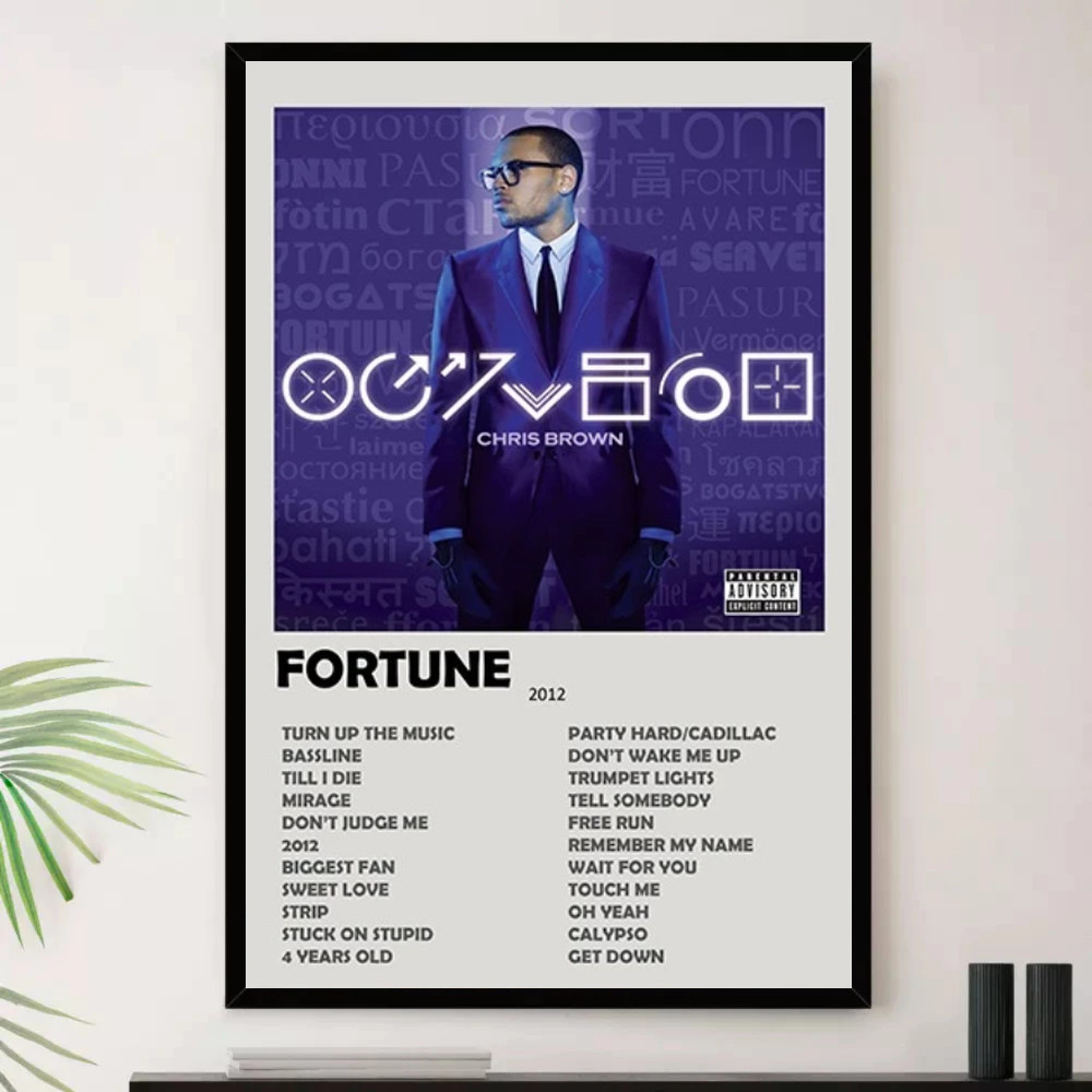 Quadro Placa Decorativa Música Internacional Chris Brown R&B Soul e Pop Álbuns com Moldura