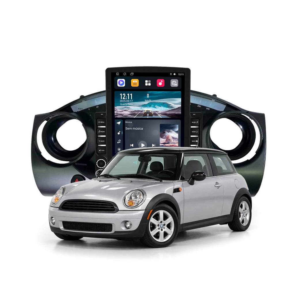 Multimídia Mini Cooper 2004 A 2006 2+64gb Tesla Quad 9.7p Preto Carplay Android Auto Com GPS