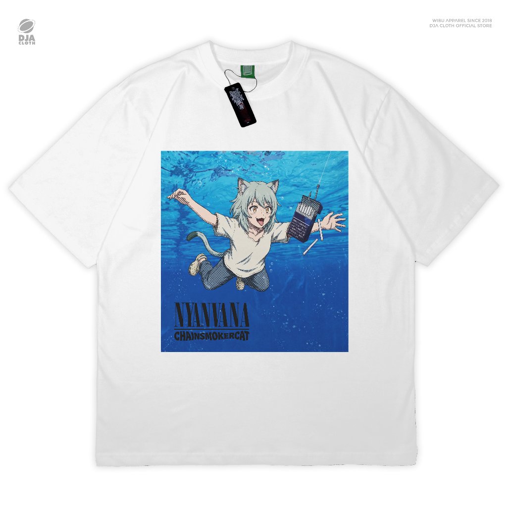 DJA Kaos Yani Neko Nyanvana Chainsmoker Cat Nirvana Álbum Camiseta Anime Manga Roupas