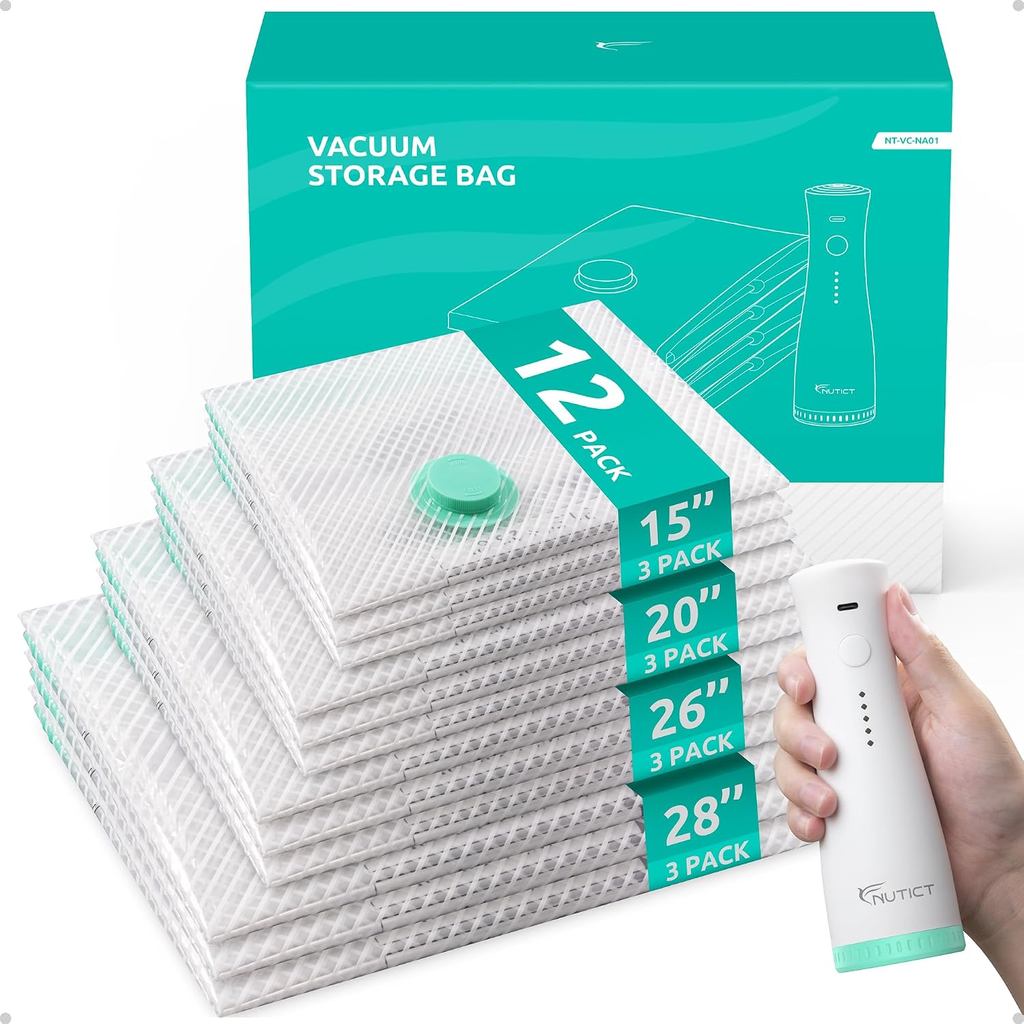 Vacuum Seal Storage Bags for Clothing Travel with Electric Pump, 12 Pack | 4 Sizes, Reusable Compression Packing Bag for