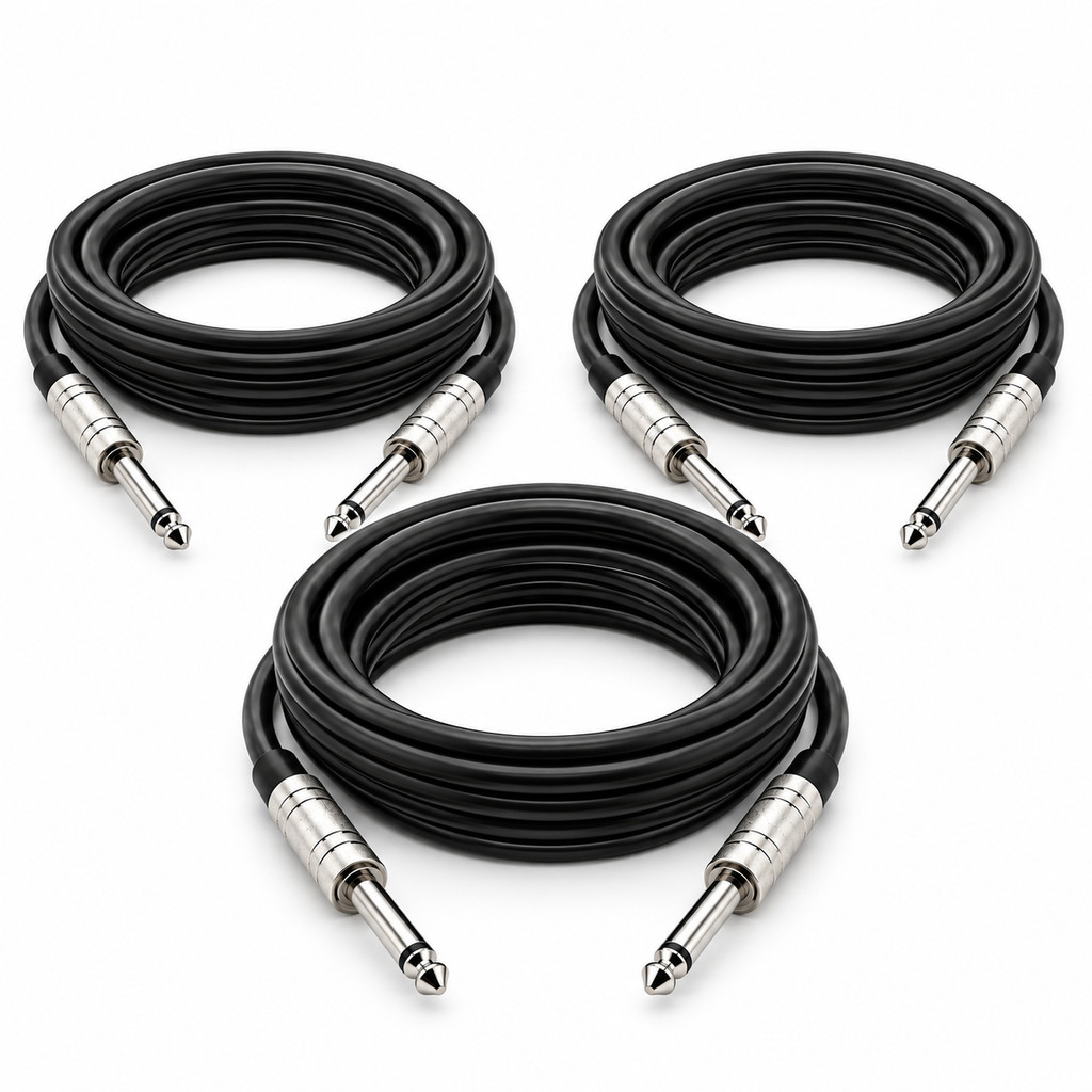 Kit 3 Cabos P10 x P10 Mono Guitarra Violão Baixo Teclado Amplificador 1,5m 3m 5m